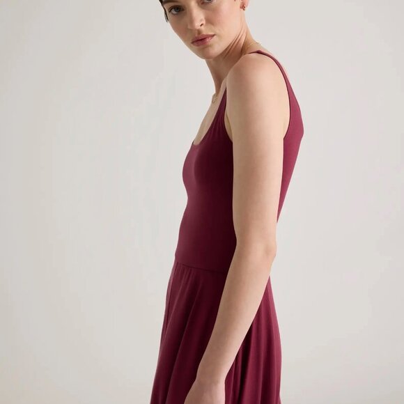 Quince Tencel Jersey Fit & Flare Midi Dress, Wine/Burgundy/Red, NWT (XS-XL) - Picture 4 of 5